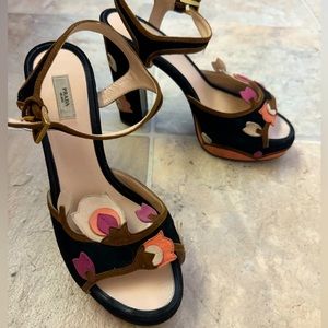 Prada Suede Floral High Heel Sandals size 37
